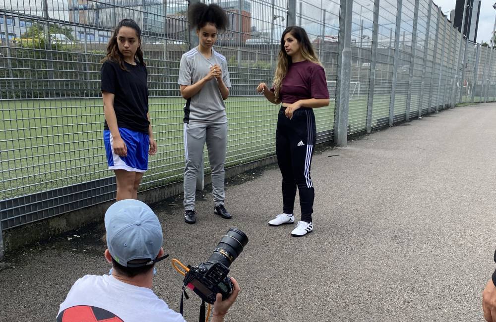 girls being filmed for sports production